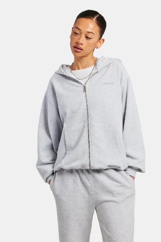 Womens Oversized Zip Hoodie - Ash Grey Hoodie with Hem Drawcord Adjustable Customizable