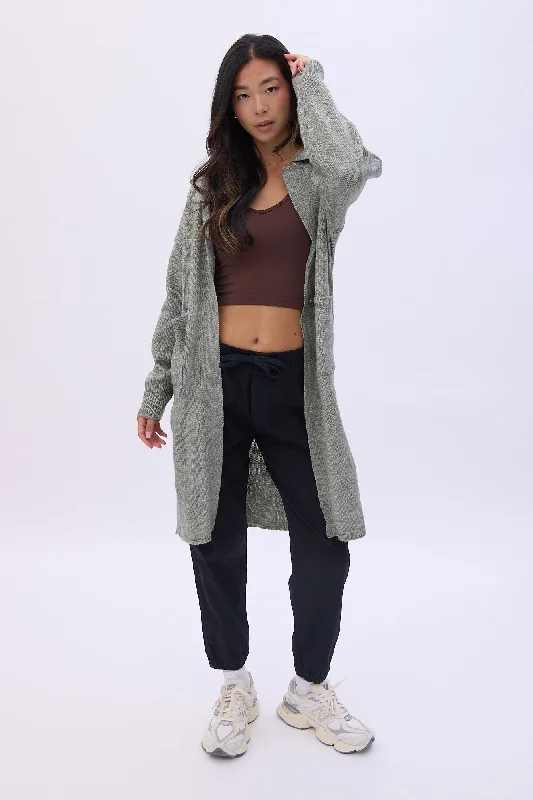 Collared Button-Front Cardigan Cashmere Blend Cotton Blend Poly Blend