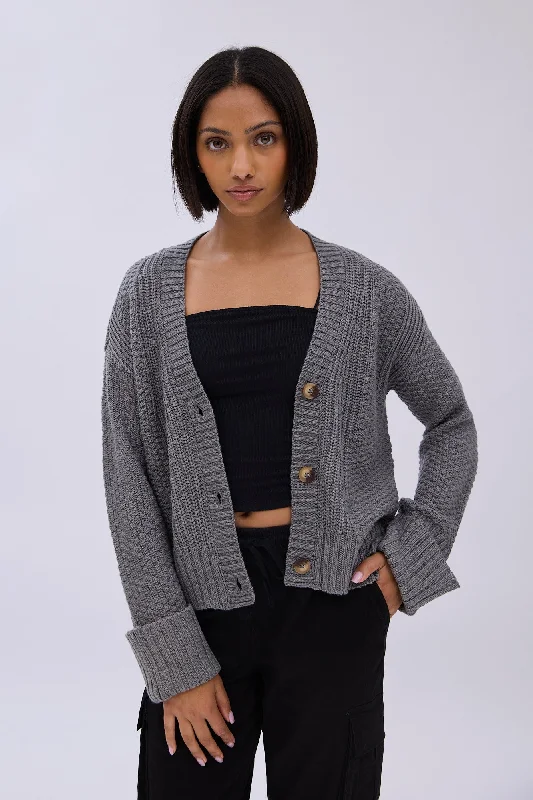Button-Up Shaker Stitch Cardigan Neon metallic Matte