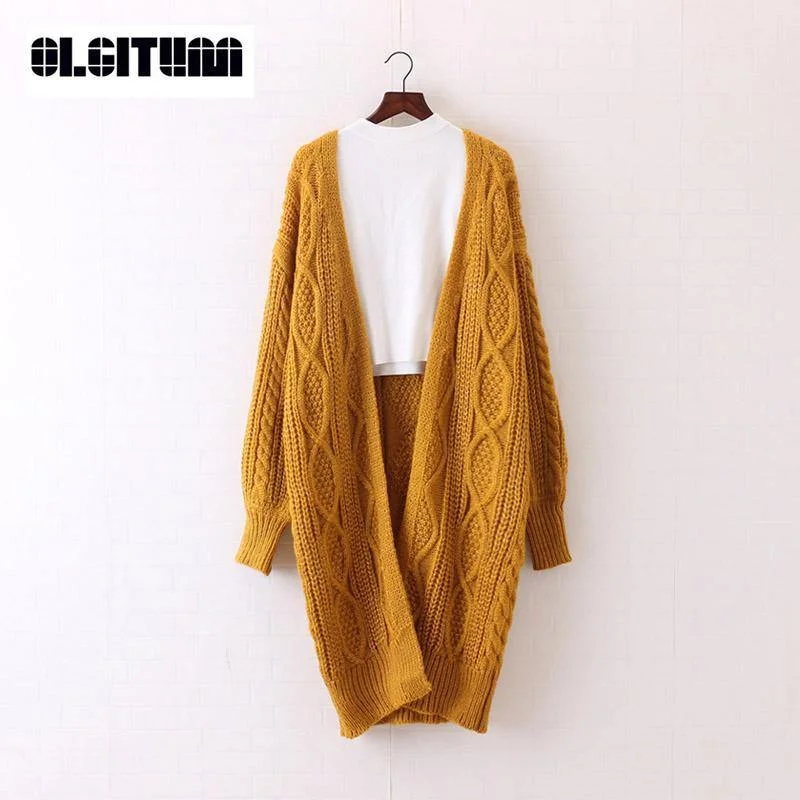 Long Cardigans Autumn Winter Open Stitch Knitting Sweater Cardigans V neck Oversize Cardigan Neon metallic Matte