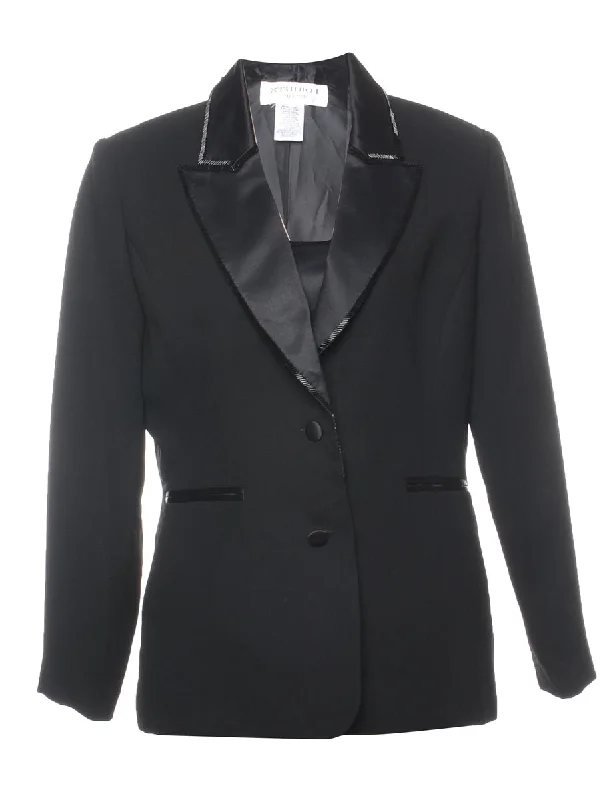 Black Contrast Trim Blazer  - M Silk Women's Blazer