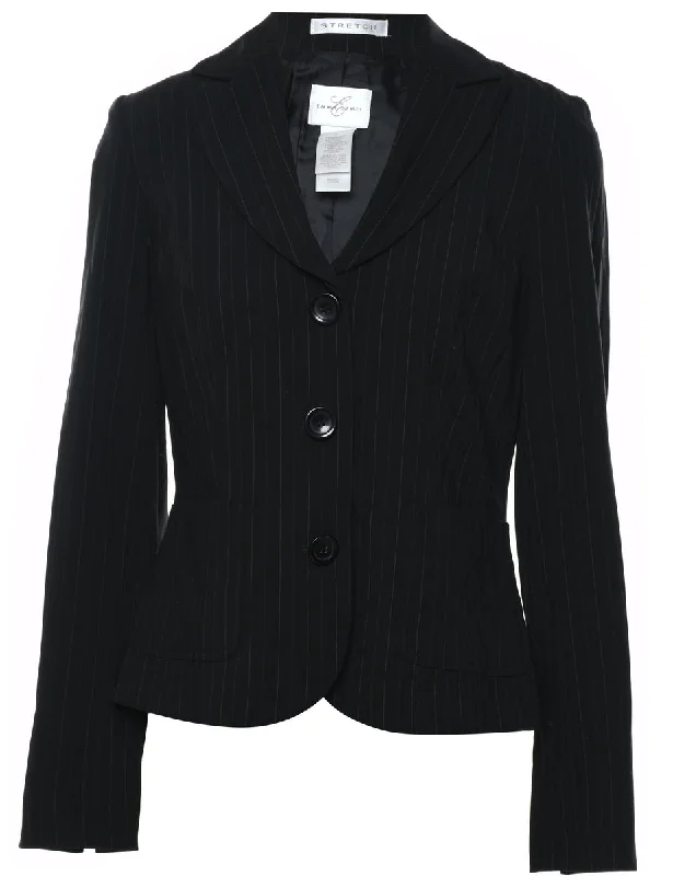 Black Striped Classic Blazer - S Women's Leather Blazer