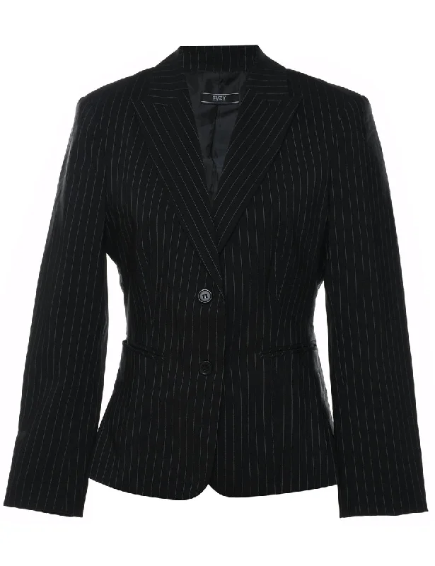 Black Striped Classic Blazer - S High-End Women's Suit