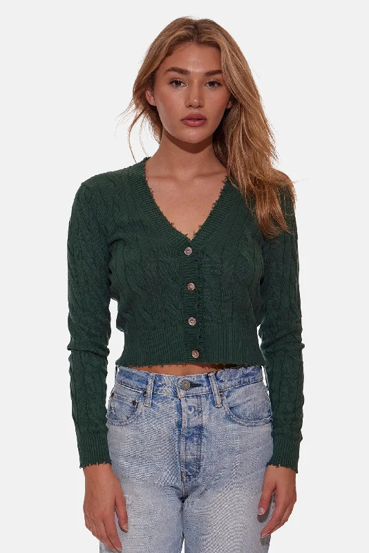 Satya Cable Cropped Cardigan Pine Jersey Fabric Tulle Fabric Batik Fabric