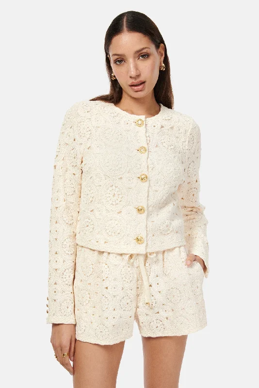 Ligia Crochet Cardigan Ceramic Lace Blend Ribbed Blend Corduroy Blend