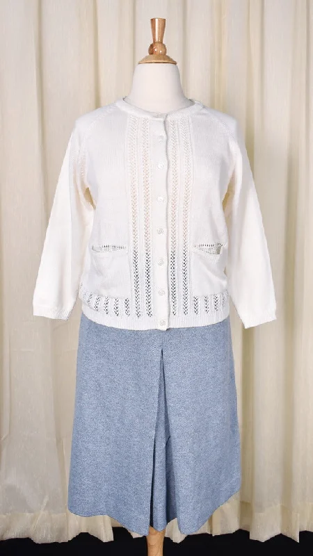1970s Vintage Ivory Lace Knit Cardigan Fleece Fabric Down Fabric Feather Fabric