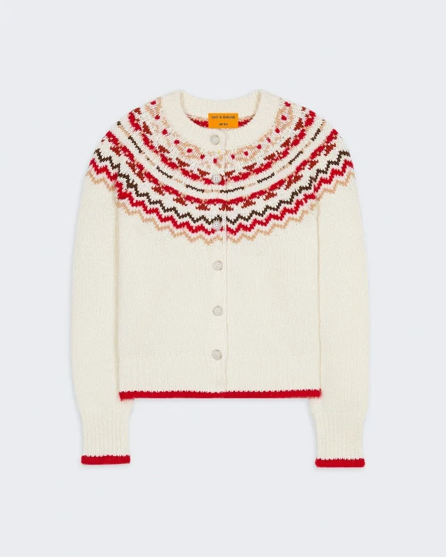 Chalet Cardigan - Cream Combo Striped Floral Plaid