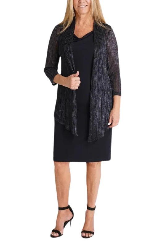 Connected Apparel Metallic Cardigan Three Quarter Sleeves Sheath Dress Modern Contemporary chic Connected Apparel Metallic Cardigan Three Quarter Sleeves Sheath Dress Modern Contemporary chic