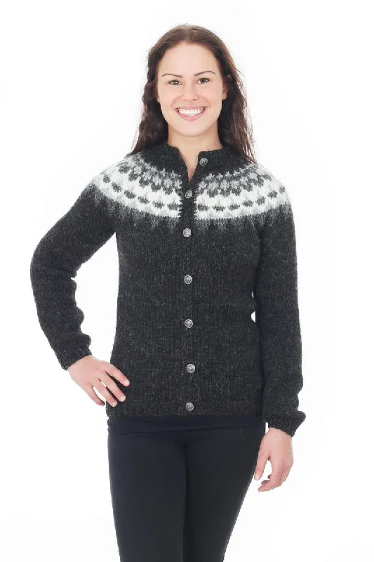 Hel - Icelandic Wool Cardigan - Black Heather Tailored Straight A-Line