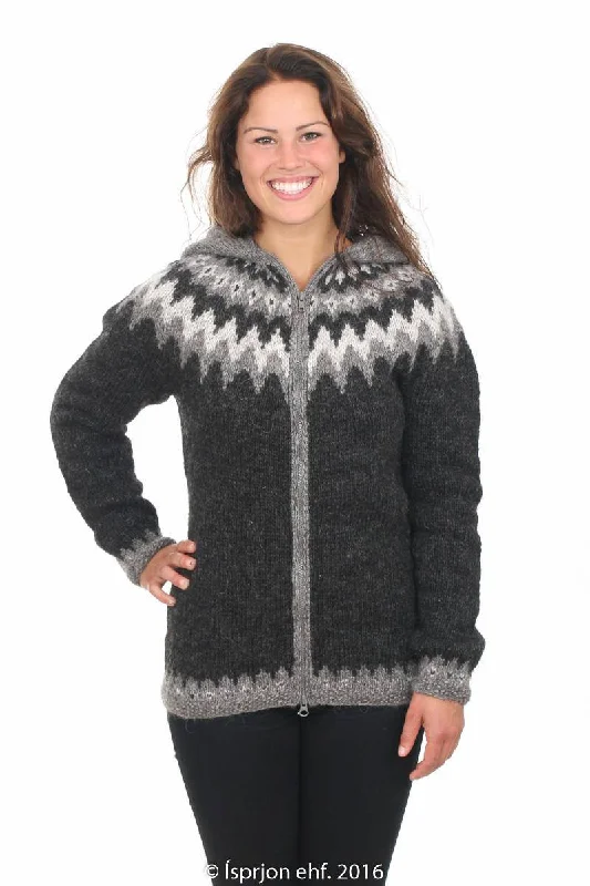 Sjöfn - Icelandic Wool Cardigan - Black Heather Terry Terry Cloth Terry Knit