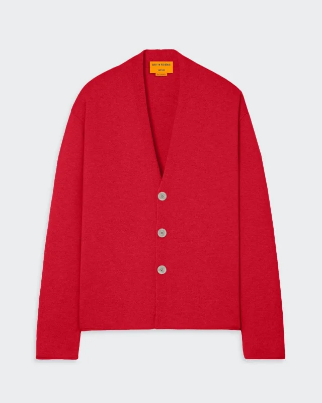 Everywear Cardigan - True Red Boat Neck Shawl Collar Notched Collar