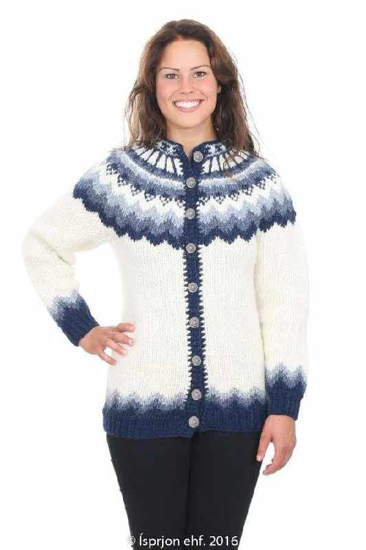 Eir - Icelandic Wool Cardigan - White Embroidered Appliqued Beaded