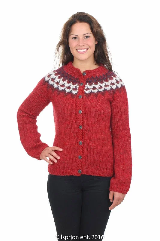 Verðandi - Icelandic Wool Cardigan - Red Terry Blend Velvet Blend Canvas Blend