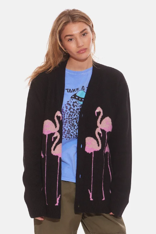 Women's Flamingo Cardigan Black Mesh Blend Leather Blend Suede Blend