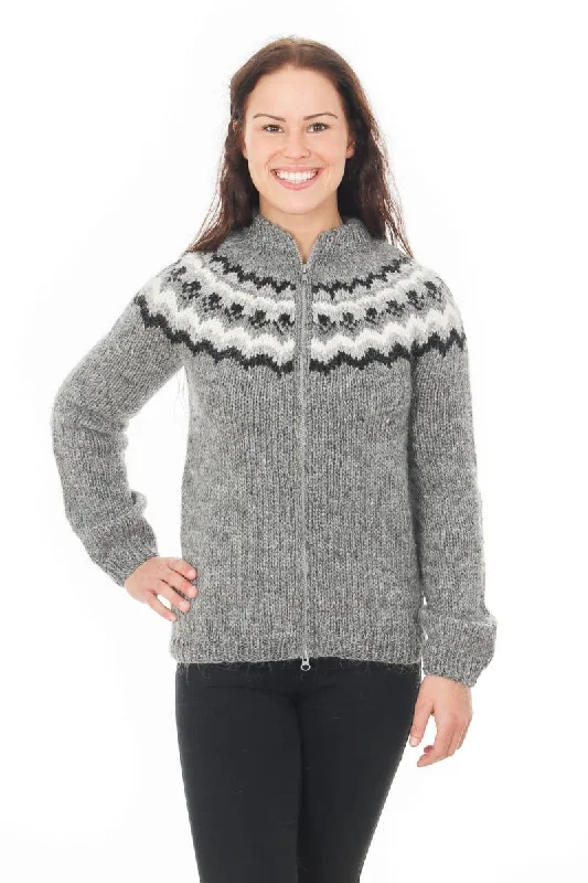 Hlín - Icelandic Wool Cardigan - Grey Slim Fit Regular Fit Oversized