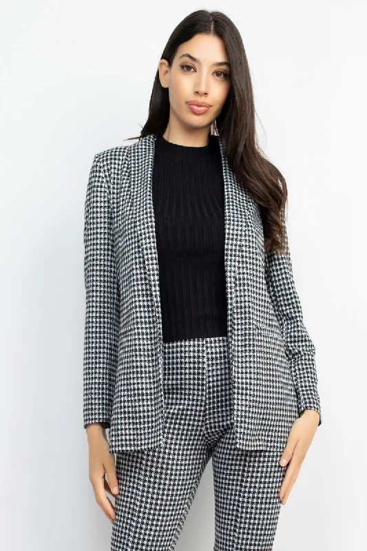 Houndstooth Notch Seamed Blazer - Ships from The US Women's Denim Suit