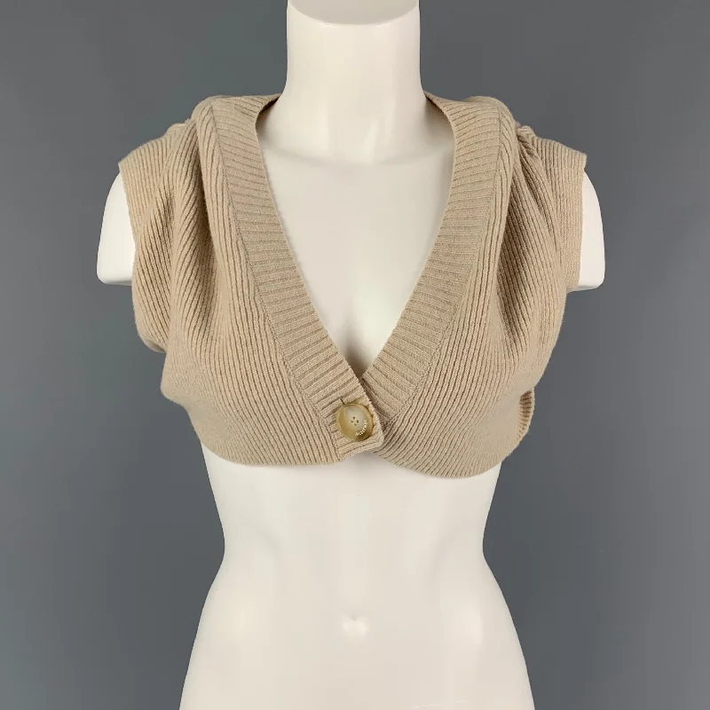 JACQUEMUS Size 0 Oatmeal Virgin Wool Blend Valerie Off The Shoulder Cardigan Stylish Fashionable Trendy JACQUEMUS Size 0 Oatmeal Virgin Wool Blend Valerie Off The Shoulder Cardigan Stylish Fashionable Trendy