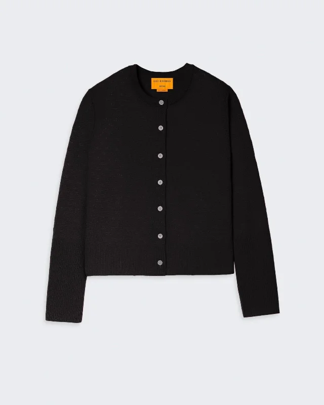 Jane Pointelle Cardigan - Black Cotton Fabric Linen Fabric Terry Fabric