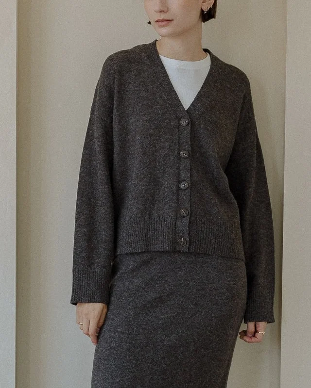Jessa Cardigan in Grey Ribbed Striped Patterned