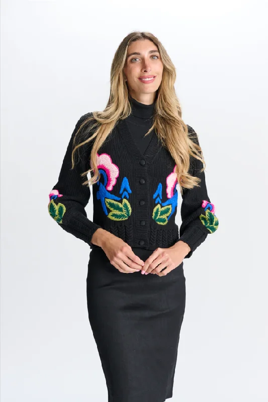 KNIT AND EMBROIDERED CARDIGAN Open Front Closed Front Wrap Front