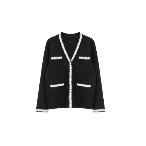 Knit Contrast Ribbon Cardigan Mesh Fabric Canvas Fabric Denim Fabric