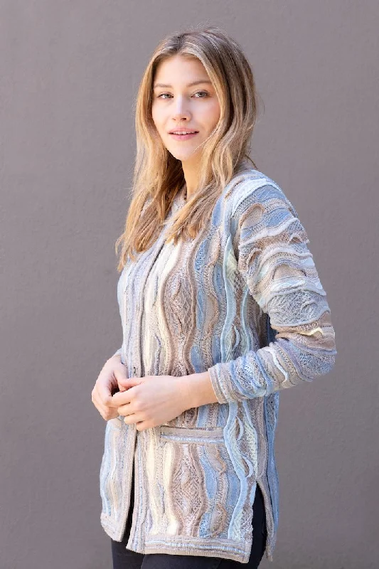 Lady's Cardigan Cream Front Pockets Side Pockets Patch Pockets
