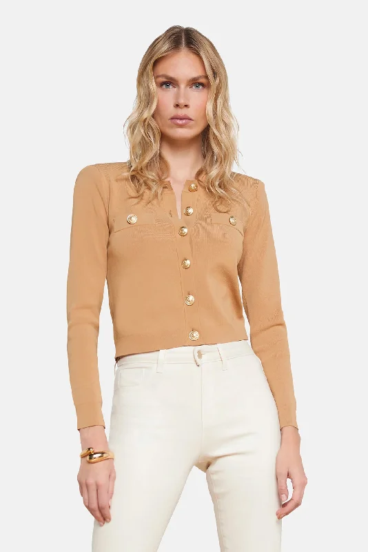 Toulouse Cardigan Soft Camel Notch Collar Peter Pan Collar Cowl Neck