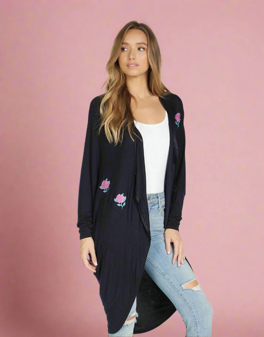 Lauren Moshi Ramona Crystal Roses Wrap Cardigan Polka Dot Checkered Tartan