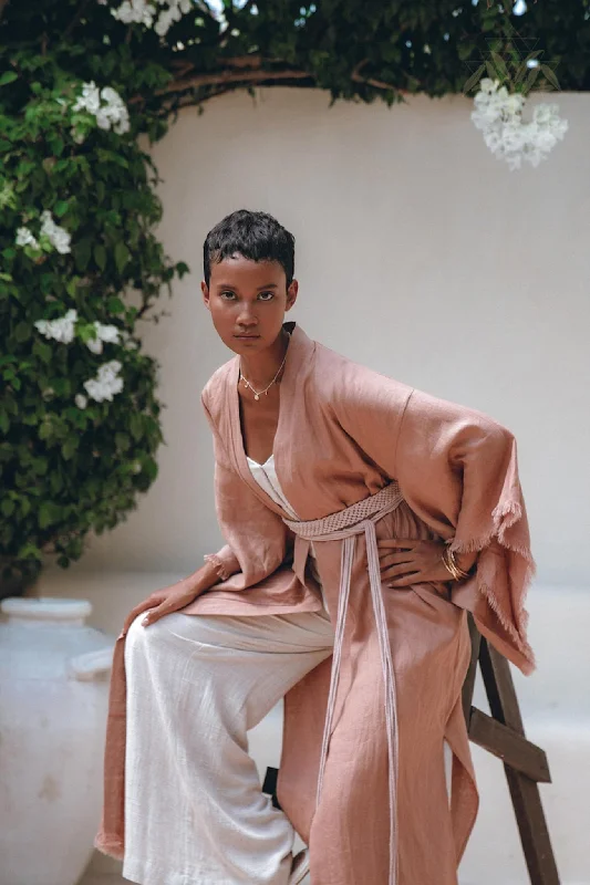 Linen Cardigan Women • Dusty Pink Overcoat • Boho Wrap Cardigan with Belt Fleece Fabric Down Fabric Feather Fabric Linen Cardigan Women • Dusty Pink Overcoat • Boho Wrap Cardigan with Belt Fleece Fabric Down Fabric Feather Fabric
