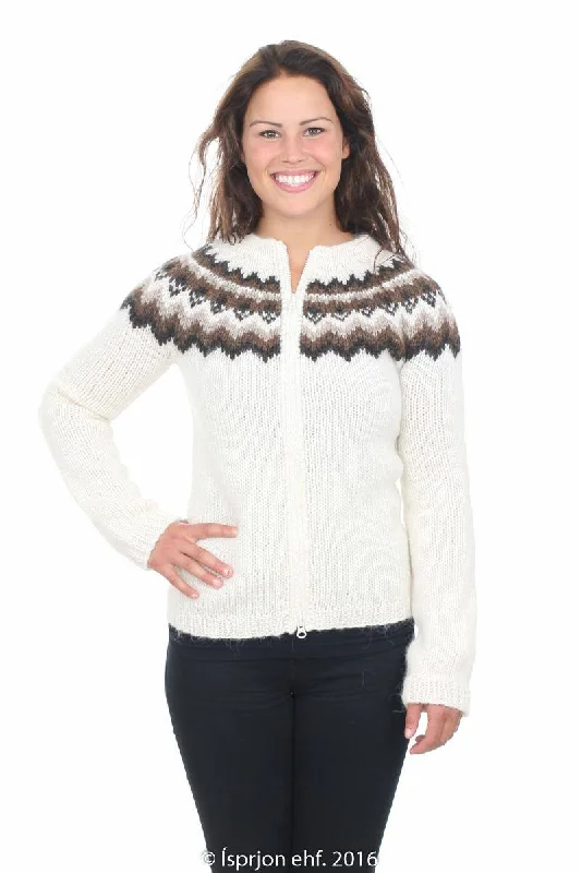 Lofn - Icelandic Wool Cardigan - White Fleece Cardigan Nylon Polyester