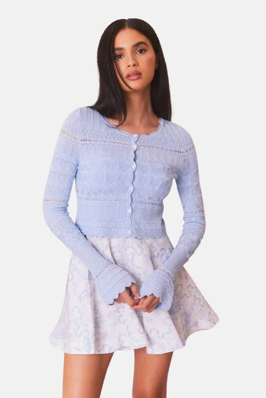 Media Pointelle Scallop Cardigan Morning Tide Chenille Blend Fleece Blend Nylon Blend Media Pointelle Scallop Cardigan Morning Tide Chenille Blend Fleece Blend Nylon Blend