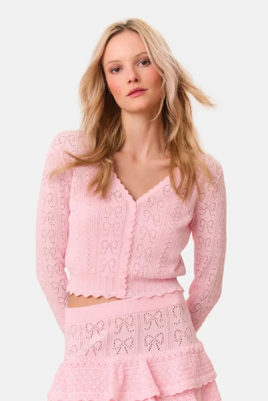 Petra Bow Pointelle Cardigan Ballerina Pink Iron Safe Non-Iron Wrinkle Free