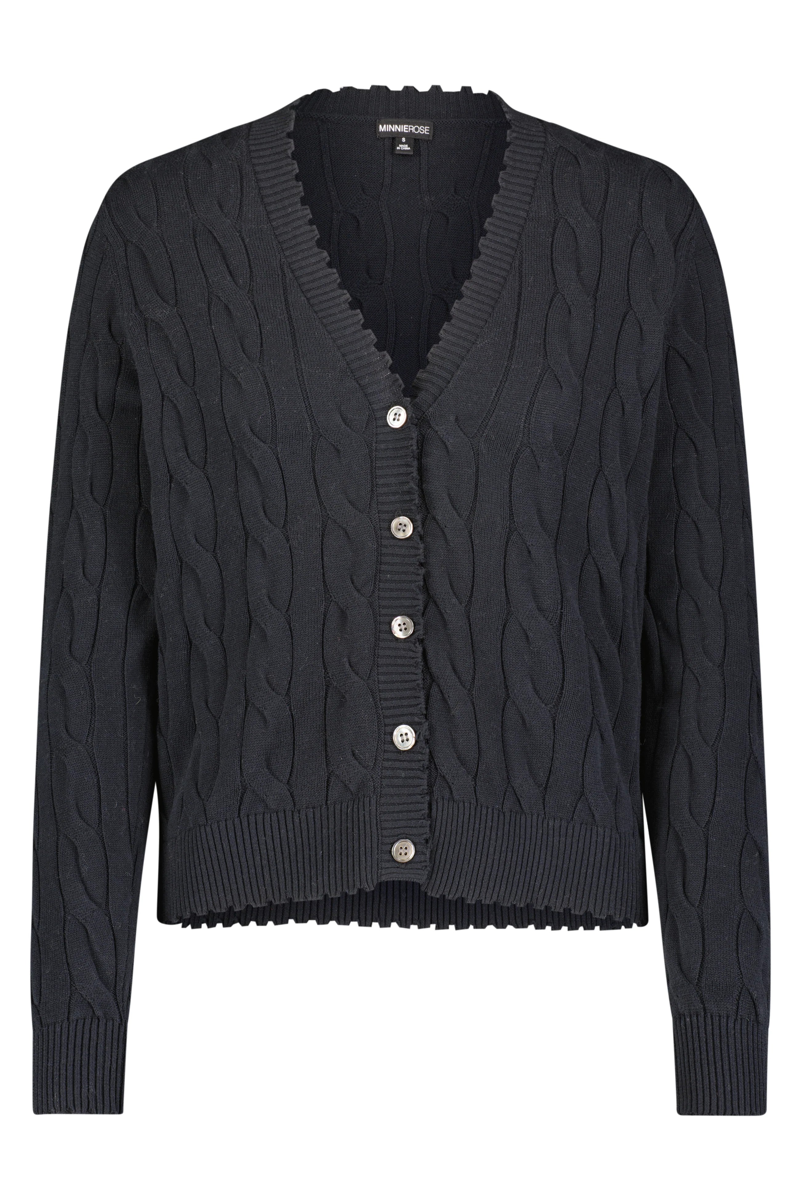 Cotton Cable Cardigan Black Layered Multi-layer Single Layer