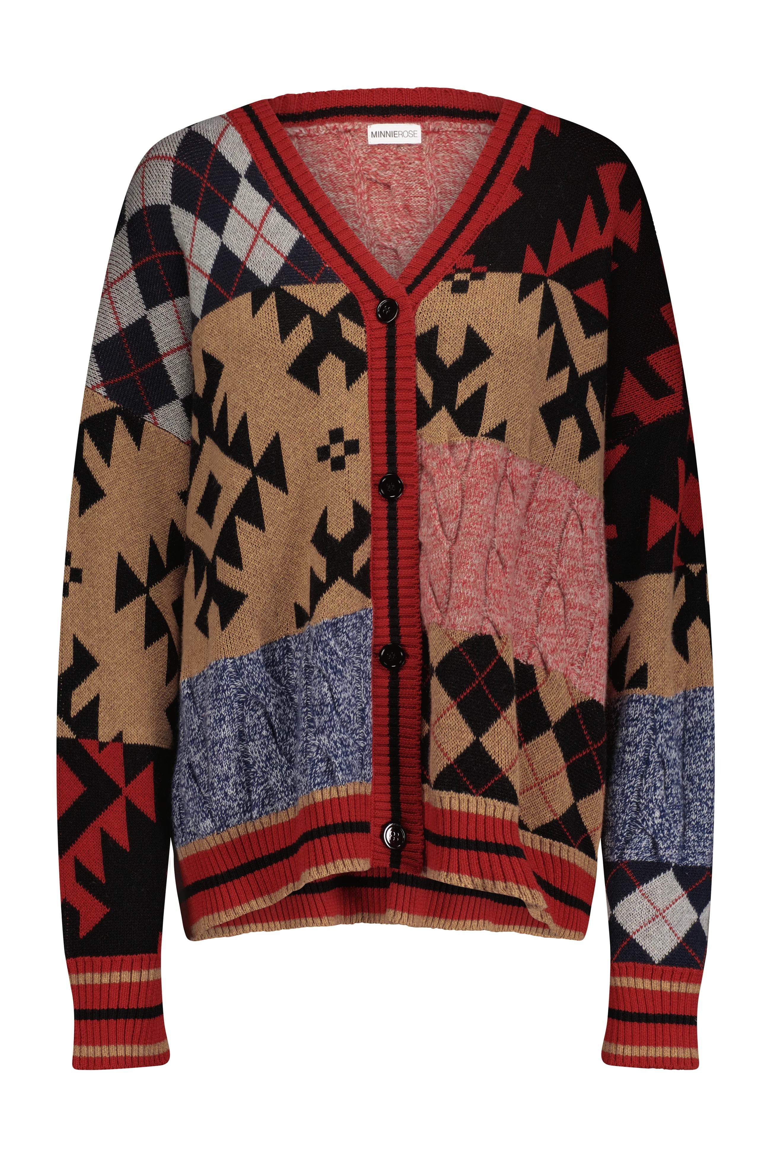 Patchwork Boxy Cardigan Multi Combo Elegant Classic Vintage
