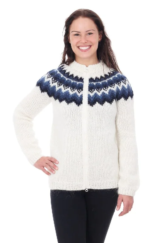 Gná - Icelandic Wool Cardigan - White Stretchy Elastic Breathable