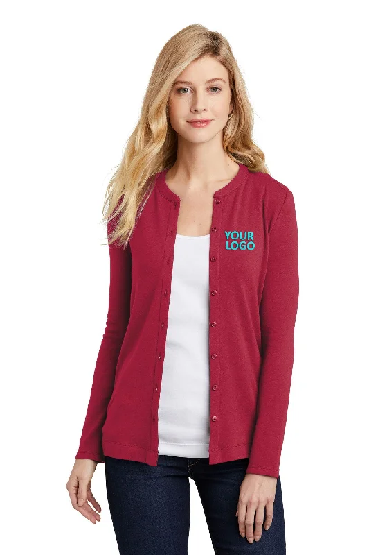 Port Authority Ladies Concept Stretch Branded Button-Front Cardigans, Rich Red Silk Blend Satin Velvet Port Authority Ladies Concept Stretch Branded Button-Front Cardigans, Rich Red Silk Blend Satin Velvet