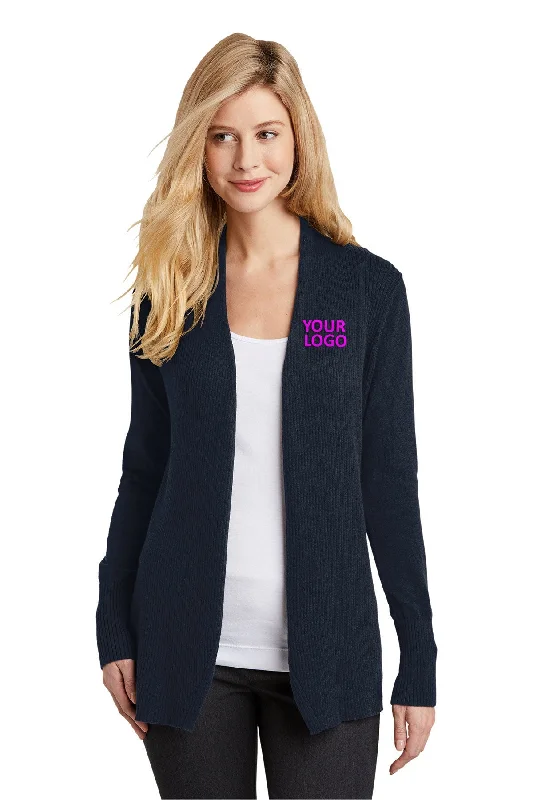 Port Authority Ladies Open Front Custom Cardigan Sweaters, Navy Cardigan Knitwear Sweater Port Authority Ladies Open Front Custom Cardigan Sweaters, Navy Cardigan Knitwear Sweater