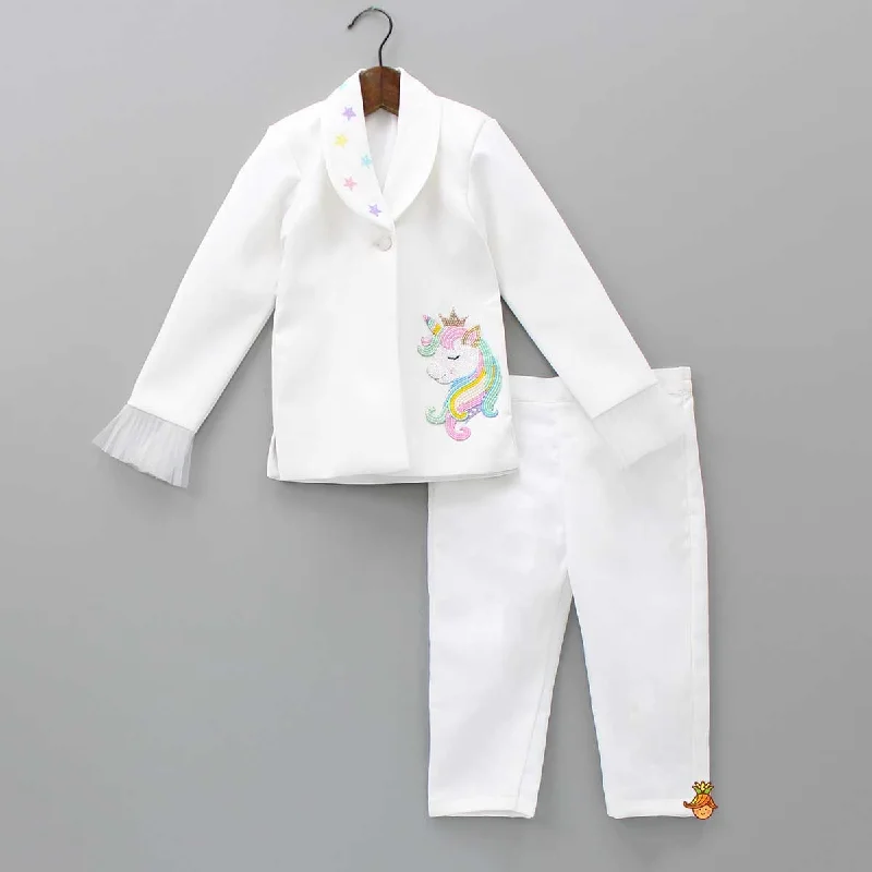 Pre Order: Pink Top With Unicorn Embroidered Scuba Blazer And Pant Women's Handmade Blazer Pre Order: Pink Top With Unicorn Embroidered Scuba Blazer And Pant Women's Handmade Blazer