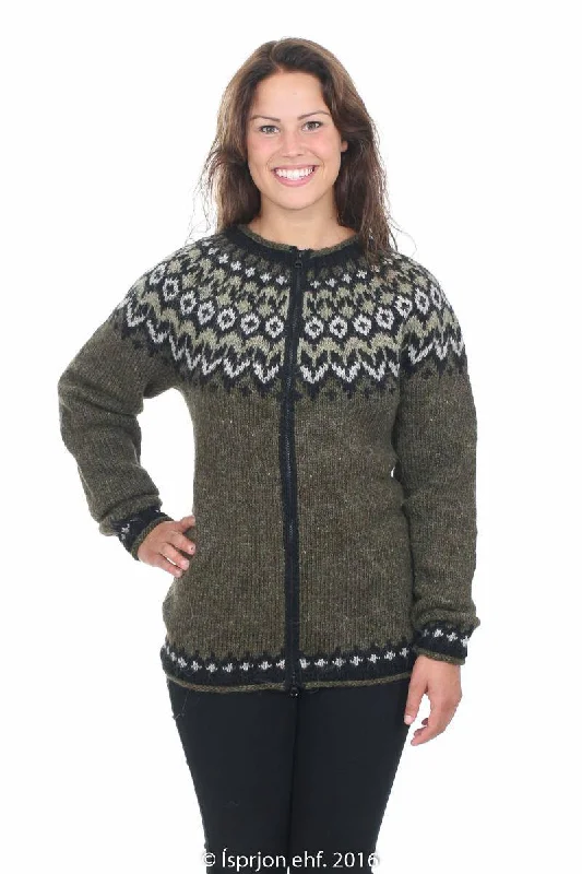 Riddari - Icelandic Wool Cardigan - Green Welt Pockets Slit Pockets Flap Pockets