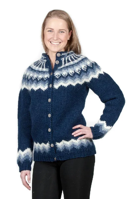 Kvasir - Icelandic Wool Cardigan - Blue Herringbone Houndstooth Plaid