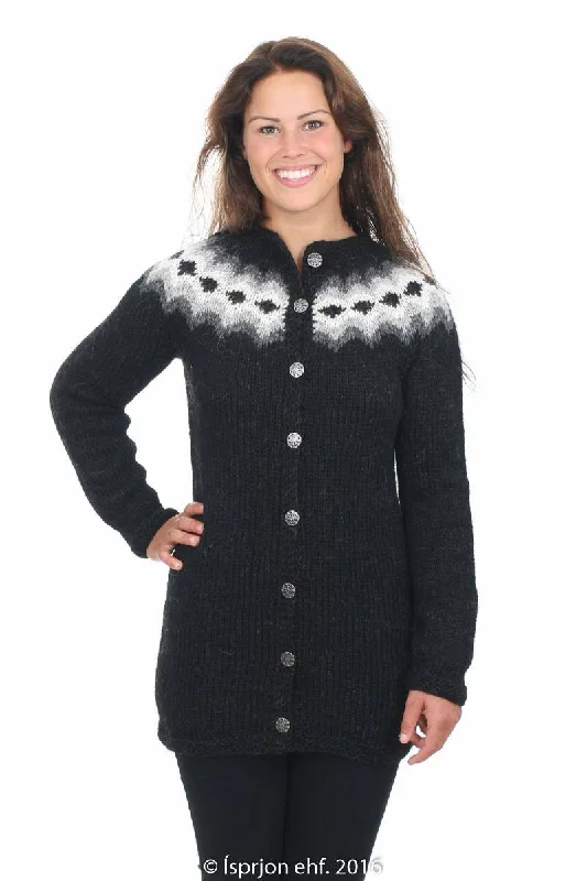Sif - Icelandic Wool Cardigan - Black Cable Knit Ribbed Knit Lace Knit