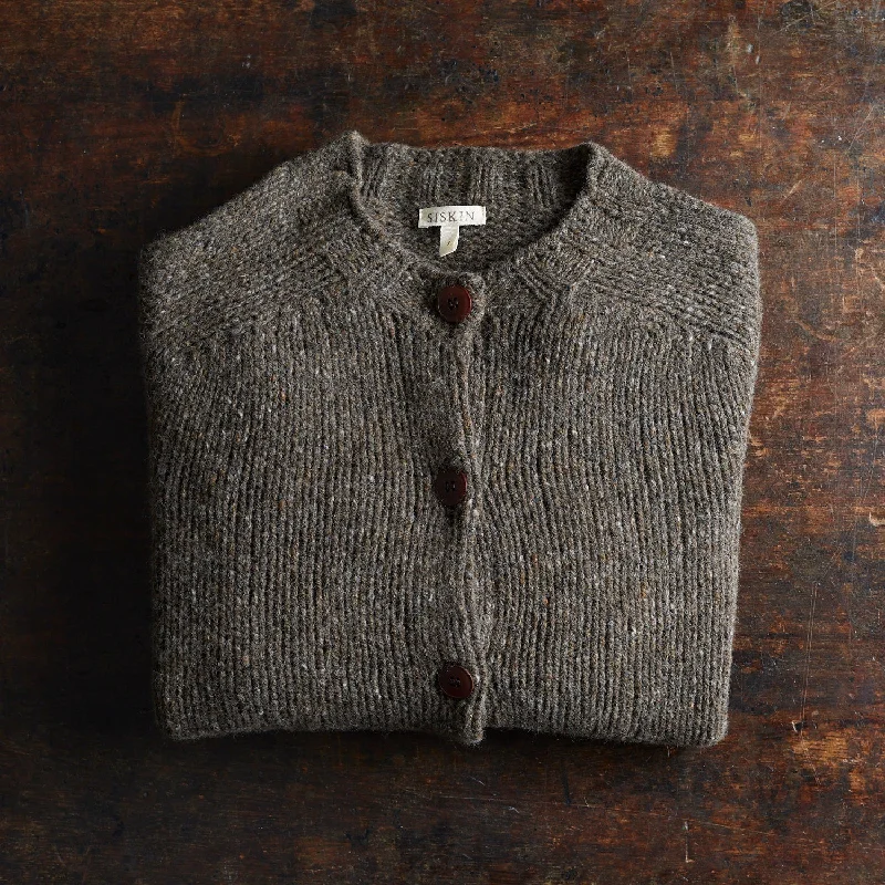 Womens Coast Cardigan - Donegal Wool - Granite Stretchy Elastic Breathable
