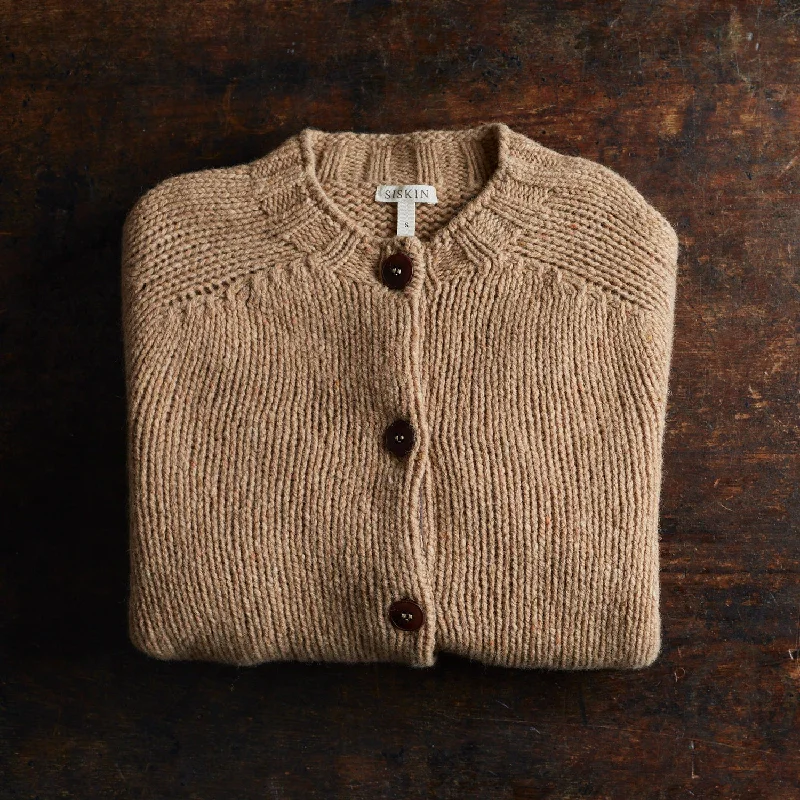 Womens Coast Cardigan - Donegal Wool - Sand Handmade Hand-knitted Hand-woven