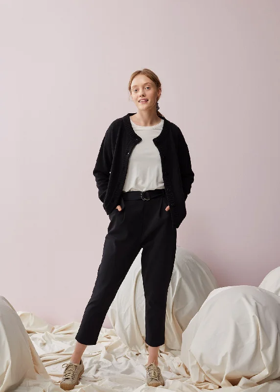 Soft Wool Cardigan Black Fitted Slim Tailored