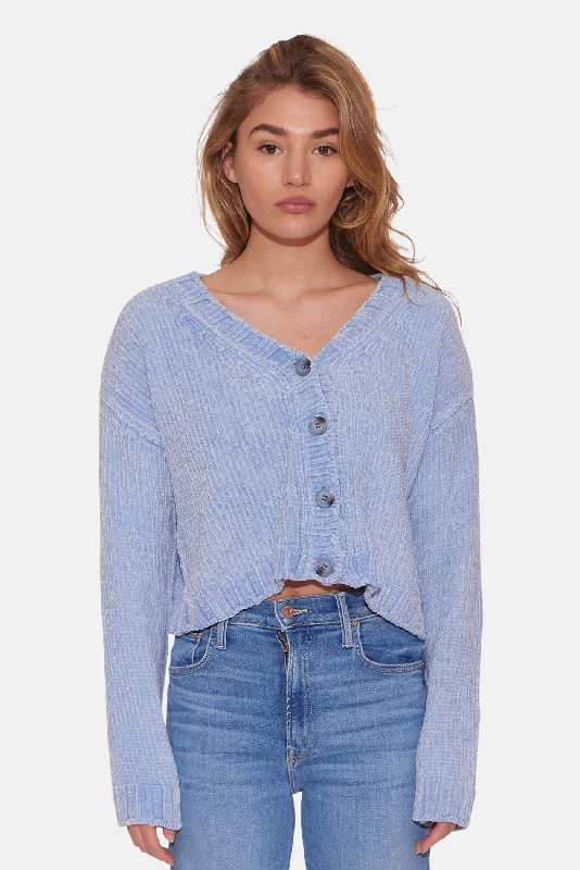 Adele Chenille Cardigan Ocean Breeze Zippered Front Buttoned Front Snap Front