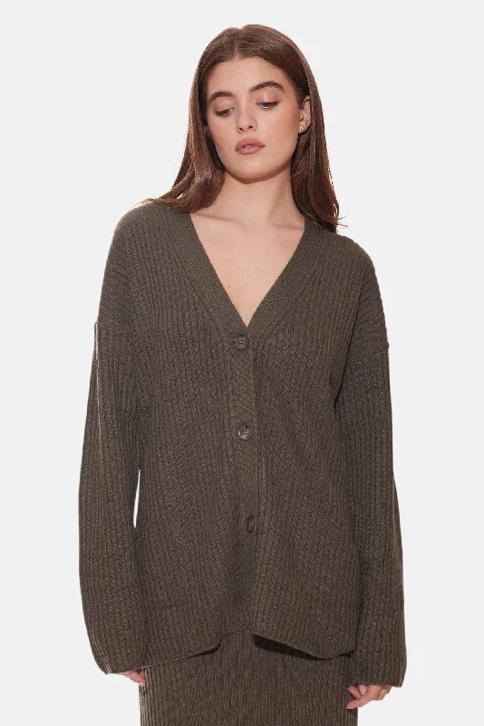 Lucy Ribbed Cocoon Cardigan Tarnished Wool Cardigan Cotton Cardigan Cashmere Cardigan