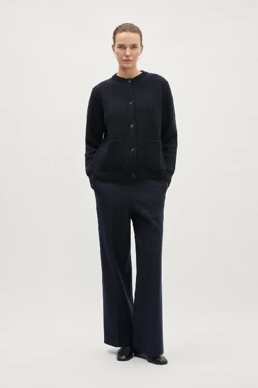 The Woolen Crewneck Ribbed Cardigan Boxy Cardigan Fitted Cardigan A-Line