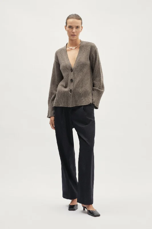 The Woolen Relaxed Cardigan Notch Collar Peter Pan Collar Cowl Neck