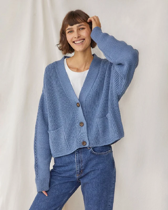 Preila Merino Wool Cardigan Baltic Blue Tailored Straight A-Line
