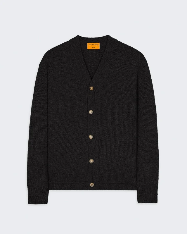 True Cardigan In Cashmere - Black Real Fur Shearling Chenille